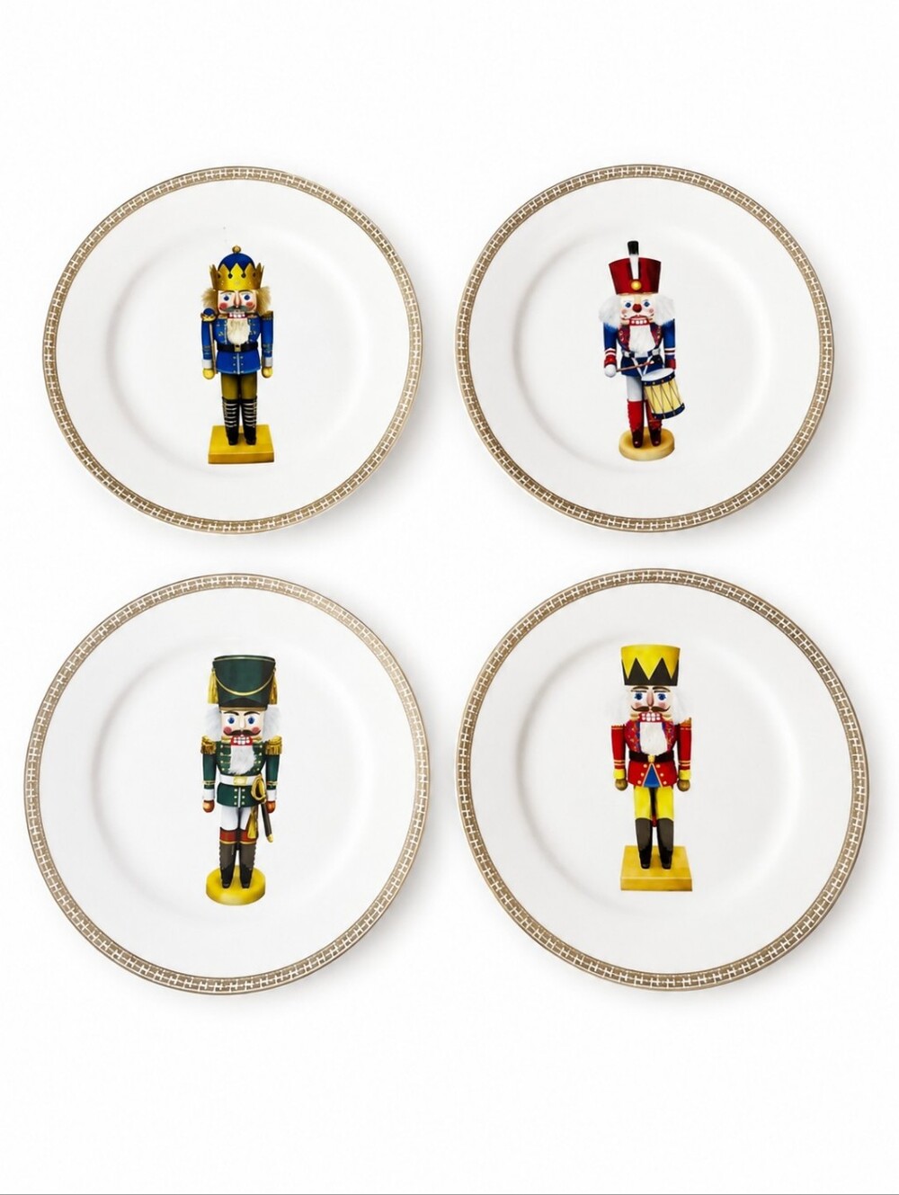 Set of 4 Gump's San Francisco Nutcracker Wooden Soldier Holiday Appetizer Plates
